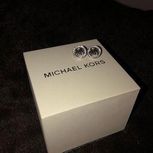michael kors silver logo stud earrings